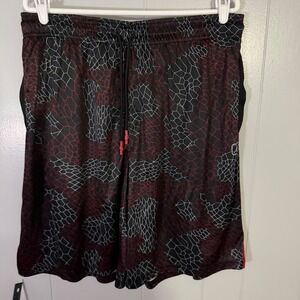 AND1 Basketball Shorts Mens XL Black Red Geometric Camo Print Drawstring